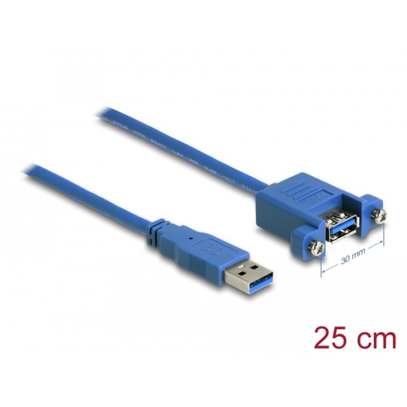 Delock USB 5 Gbps Kabel Typ-A Stecker zu USB 5 Gbps Typ-A Buchse zum Einbau 25 cm