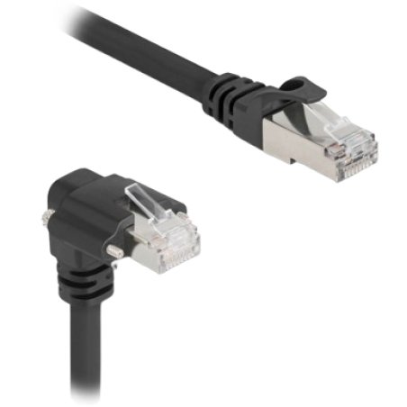 Delock GigE Kamera Kabel RJ45 Stecker 90° gewinkelt mit Schrauben zu RJ45 Stecker Cat.6 S/FTP 3 m schwarz
