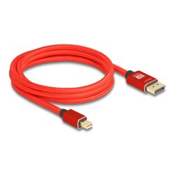 DeLOCK Câble mini DisplayPort vers DisplayPort 8K 60 Hz 2 m métal rouge sans verrou