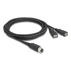Delock M12 Kabel A-kodiert 8 Pin Buchse zu 2 x USB 2.0 Typ-A Buchse 2 m schwarz