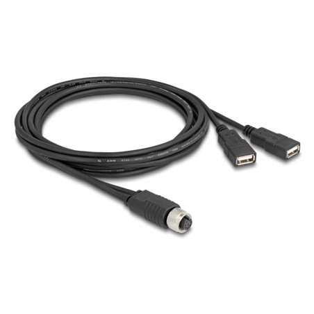 Delock M12 Kabel A-kodiert 8 Pin Buchse zu 2 x USB 2.0 Typ-A Buchse 2 m schwarz