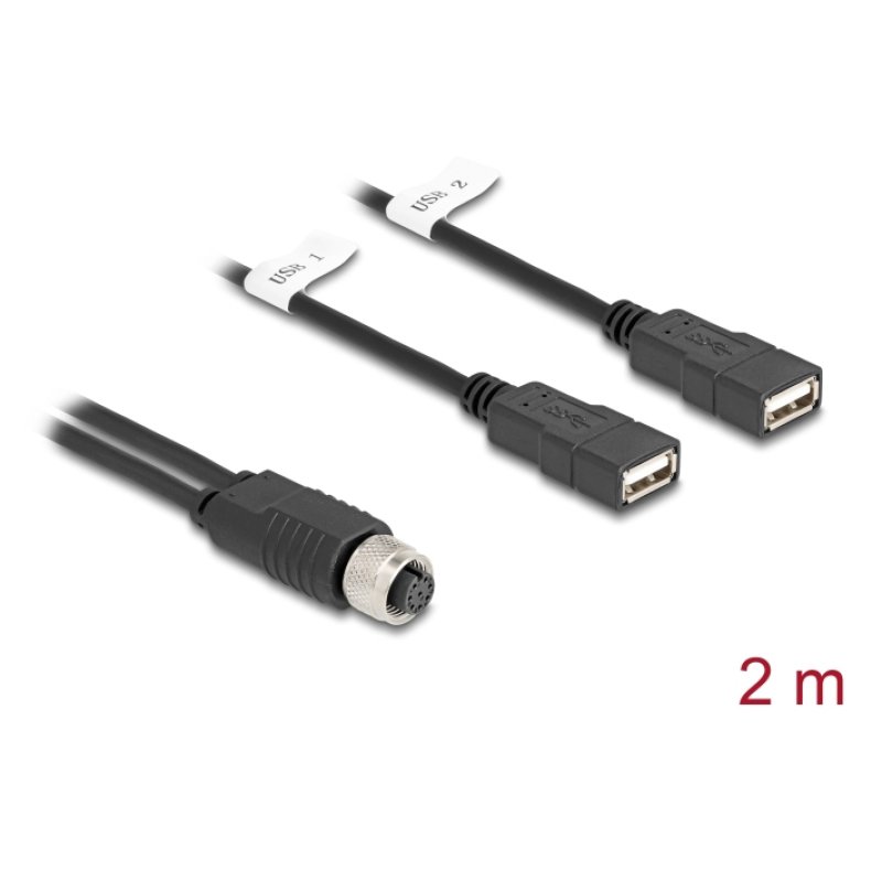 DeLOCK 60291 câble de capteur et d'actionneur 2 m M12 2 x USB Type-A Noir