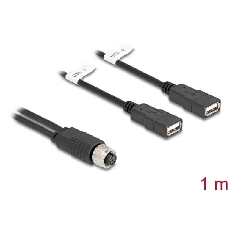 DeLOCK 60290 sensor/actuator cable 1 m M12 2 x USB Type-A Black