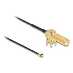 DeLOCK Antenna Cable SMA 90° PCB jack bulkhead coaxial cable 0.15 m I-PEX MHF1 Black, Gold
