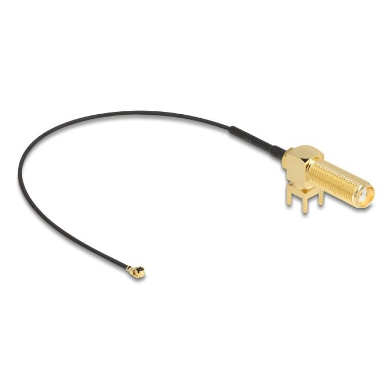 DeLOCK Antenna Cable SMA 90° PCB jack bulkhead coaxial cable 0.15 m I-PEX MHF1 Black, Gold