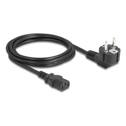 Delock Netzkabel PC Schutzkontaktstecker CEE 7/7 90° gewinkelt auf C13 Buchse, 2 m, 3 x 0,75 mm² schwarz