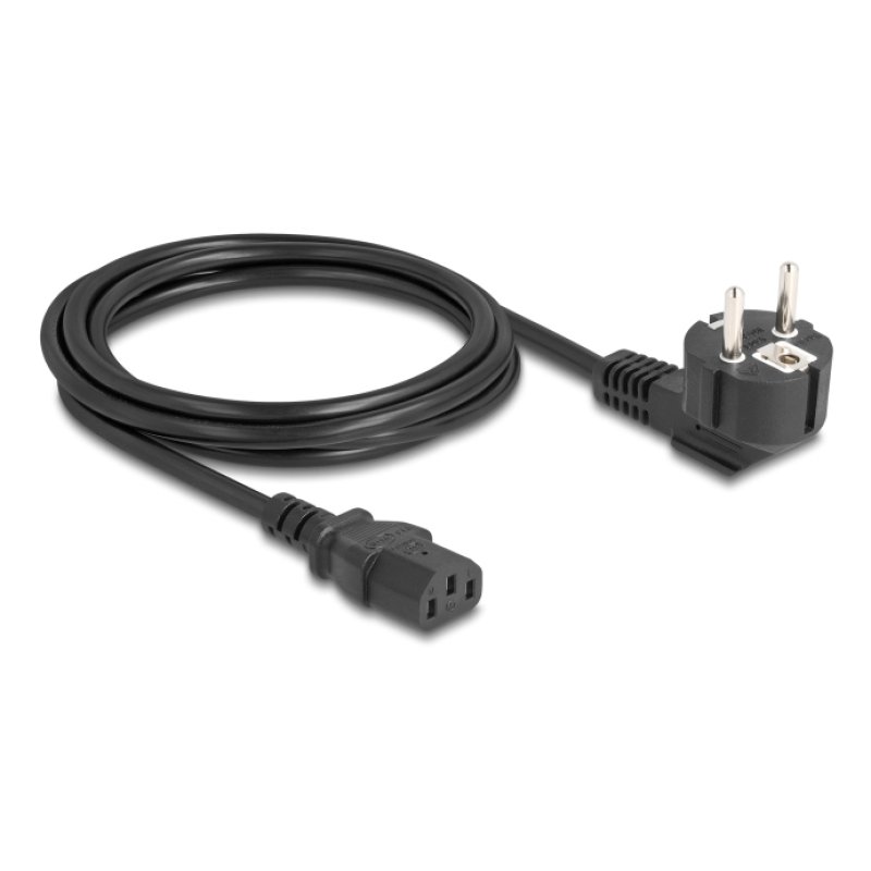 Delock Netzkabel PC Schutzkontaktstecker CEE 7/7 90° gewinkelt auf C13 Buchse, 2 m, 3 x 0,75 mm² schwarz