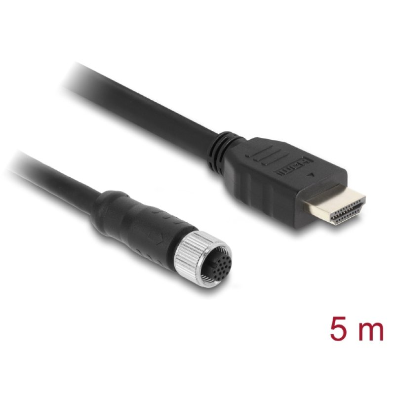 DeLOCK 81220 câble de capteur et d'actionneur 5 m M12 HDMI Noir