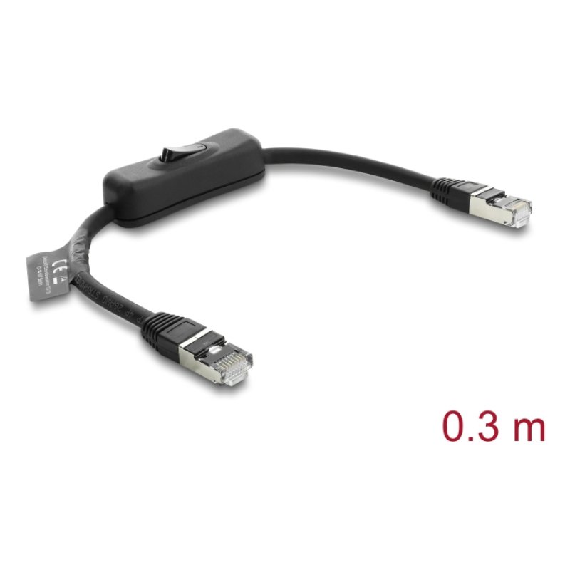 Delock RJ45 Kabel Stecker zu Stecker mit Schalter Cat.6 F/UTP 0,3 m - Netzwerkschaltung schwarz