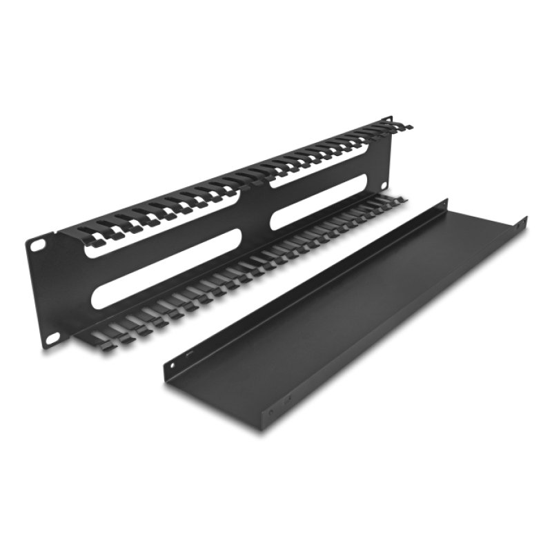 DeLOCK 19″ 2U Cable Management Routing Panel with 4 openings metal black