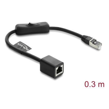 Delock RJ45 Kabel Stecker zu Buchse mit Schalter Cat.6 F/UTP 0,3 m - Netzwerkschaltung schwarz