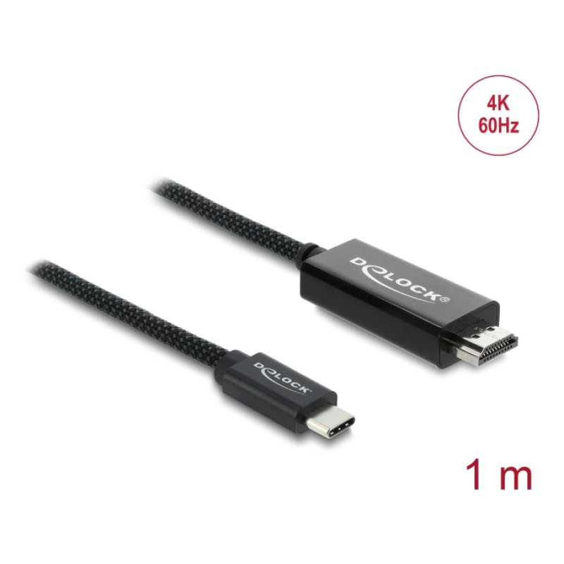 Delock Koaxiales USB Type-C™ zu HDMI Kabel (DP Alt Mode) 4K 60 Hz mit Geflechtmantel 1 m