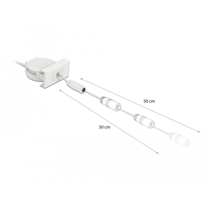 DeLOCK Câble d’alimentation DC rétractable Easy 45 Module 5,5 x 2,1 mm femelle / femelle, blanc