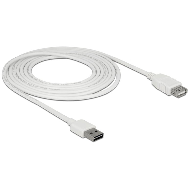Delock Verlängerungskabel EASY-USB 2.0 Typ-A Stecker USB 2.0 Typ-A Buchse weiß 3 m