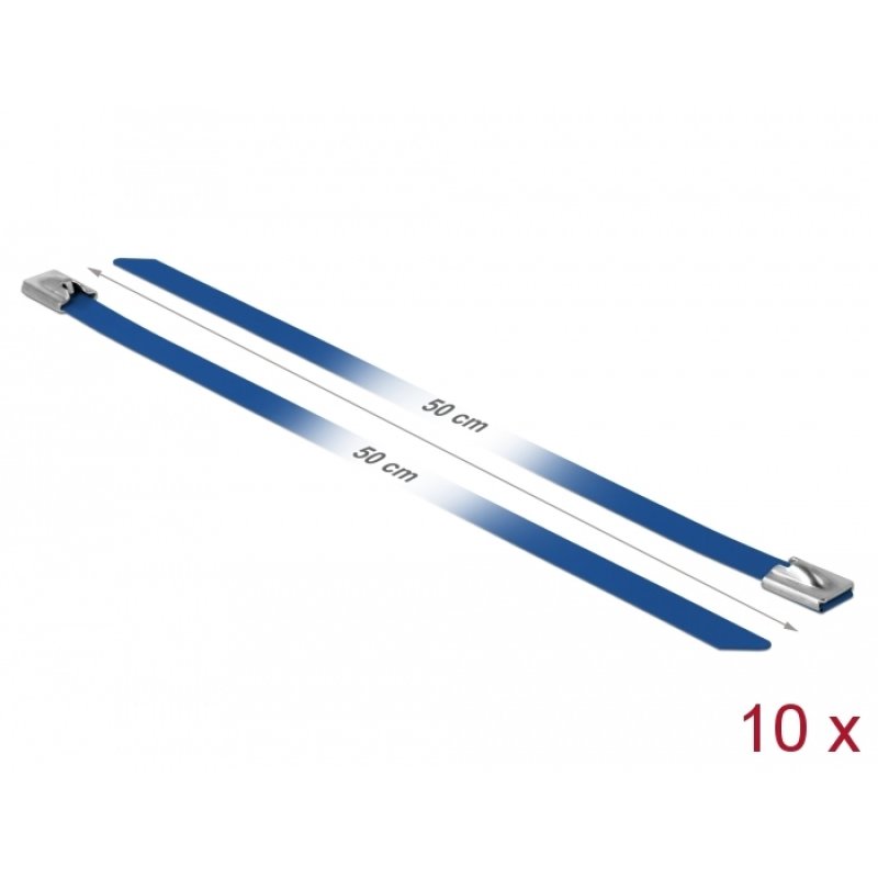 Delock Edelstahlkabelbinder L 500 x B 7,9 mm blau 10 Stück