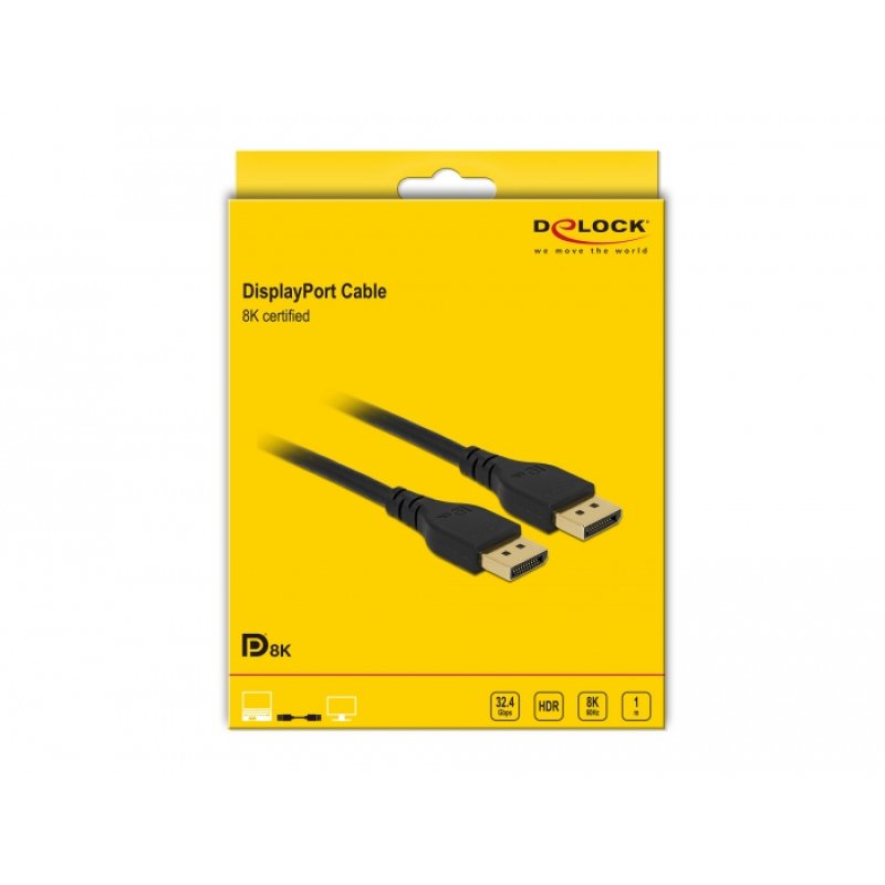Delock DisplayPort Kabel 8K 60 Hz 1 m DP 8K zertifiziert ohne Einrastfunktion