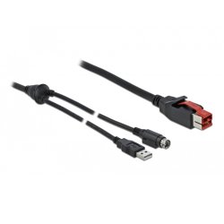 Delock PoweredUSB Kabel Stecker 24 V zu USB Typ-A Stecker Mini-DIN 3 Pin Stecker 2 m für POS Drucker und Terminals