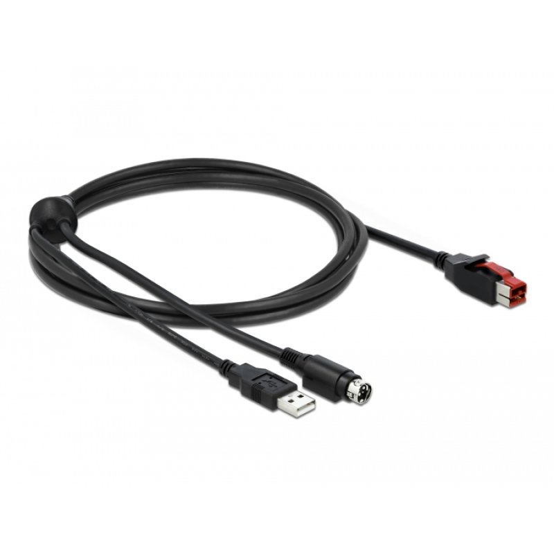 DeLOCK PoweredUSB cable male 24 V to USB Type-A male Mini-DIN 3 pin male 2 m for POS printers and terminals