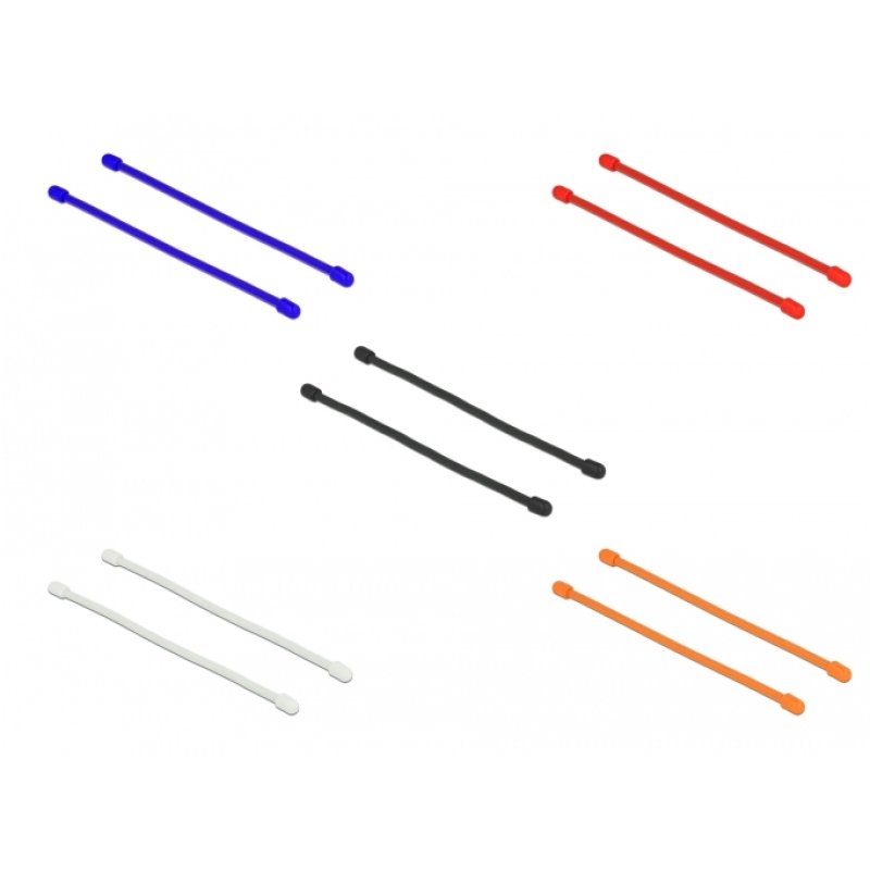 DeLOCK 018970 serre-câbles Attache de câble détachable Silicone Noir, Bleu, Orange, Rouge, Blanc 10 pièce(s)