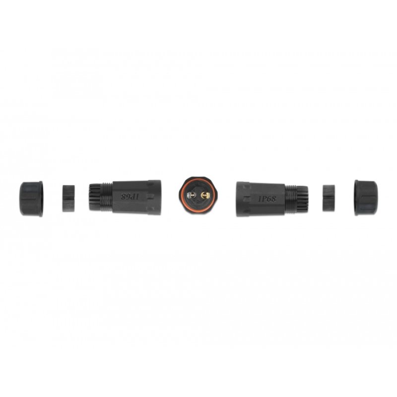 DeLOCK Connecteur de câble pour l’extérieur, 2 broches, étanchéité IP68, diamètre de câble 4,5 à 7,5 mm, noir