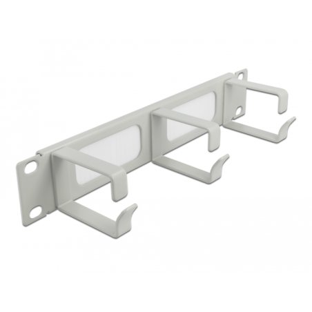 DeLOCK 10″ Cable Management Brush Strip with 3 hooks 1U grey