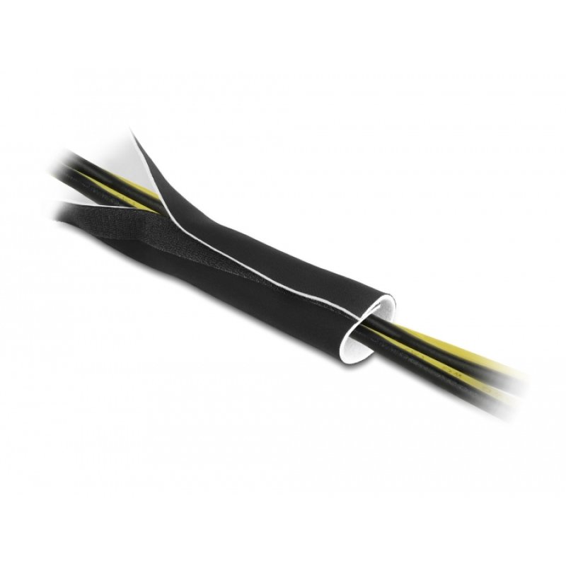 DeLOCK Manchon de câble en néoprène flexible avec fermeture à scratch, 3 m x 135 mm, noir / blanc