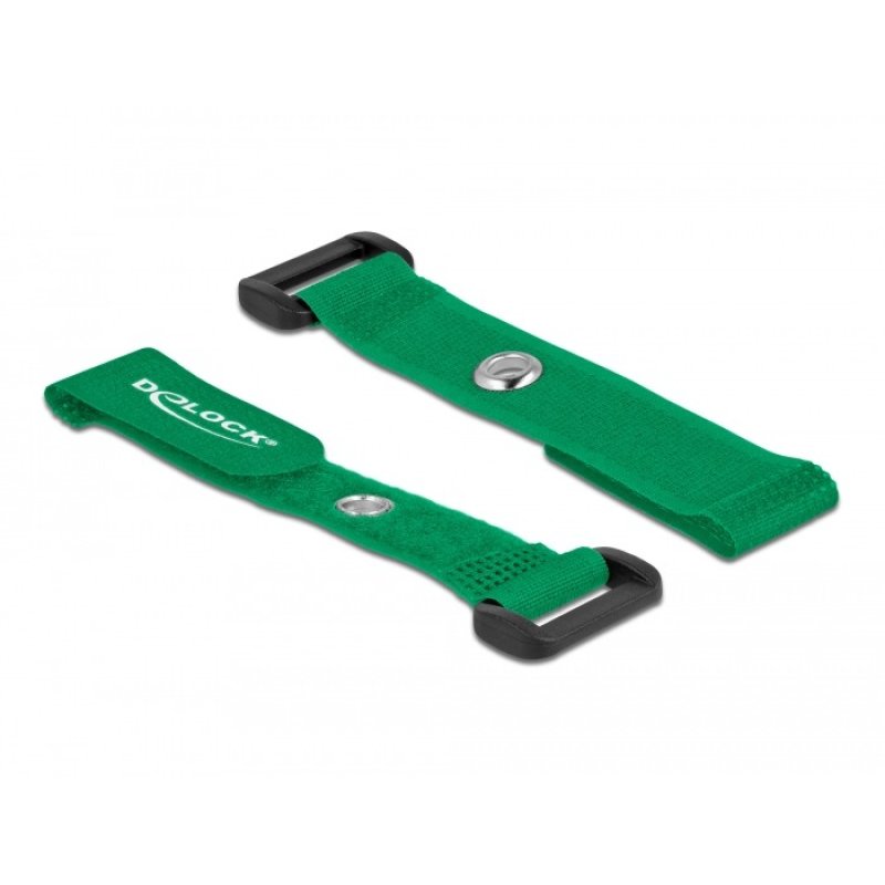 DeLOCK Hook-and-loop cable tie with Loop and Fastening Eyelet L 150 x W 20 mm green 5 pieces