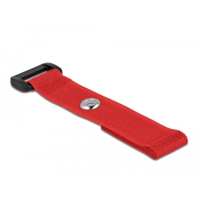 Delock Klett-Kabelbinder mit Schlaufe und Befestigungsöse L 150 x B 20 mm rot 5 Stück