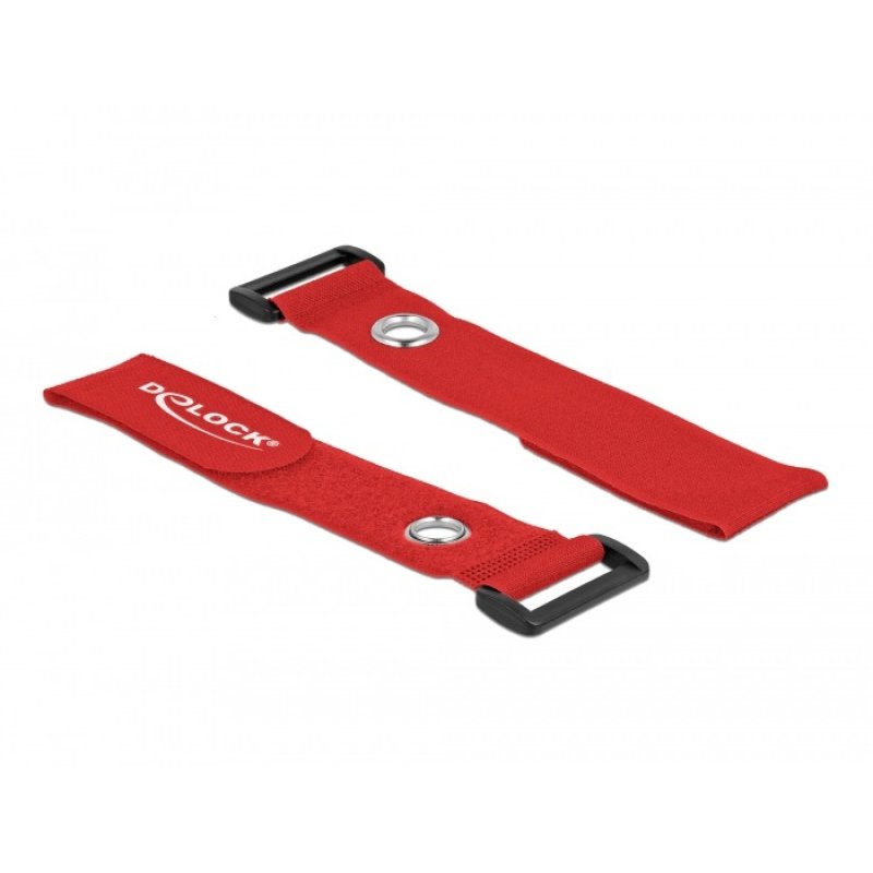 Delock Klett-Kabelbinder mit Schlaufe und Befestigungsöse L 280 x B 38 mm rot 3 Stück
