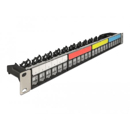 DeLOCK Panneau de distribution Keystone 19″, 24 ports avec rail de fixation de câble, champ d’étiquette et