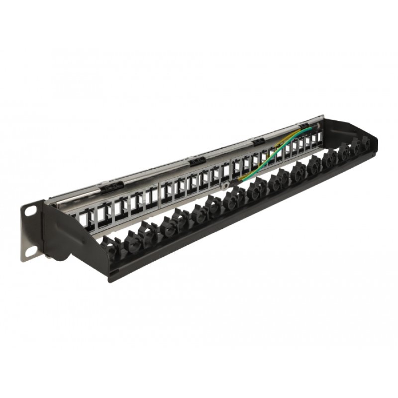 DeLOCK Panneau de distribution Keystone 19″, 24 ports avec rail de fixation de câble, champ d’étiquette et