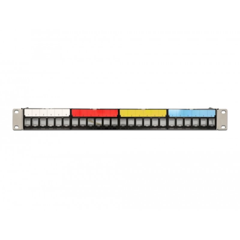 DeLOCK 19″ Keystone Patch Panel 24 port with cable fixing rail, labelling field and dust protection 1U black