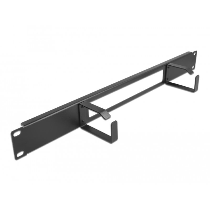 DeLOCK Panneau de chemin de câble 19″ pour la gestion des câbles avec ouverture et deux crochets, 1 unité, noir
