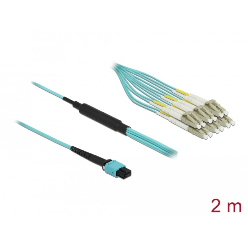 DeLOCK Câble de fibre optique MPO femelle à 12 x LC Duplex mâle, mode multiple OM3, 50/125 µm, 2 m