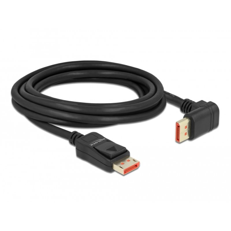Delock DisplayPort Kabel Stecker gerade zu Stecker 90° oben gewinkelt 8K 60 Hz 3 m