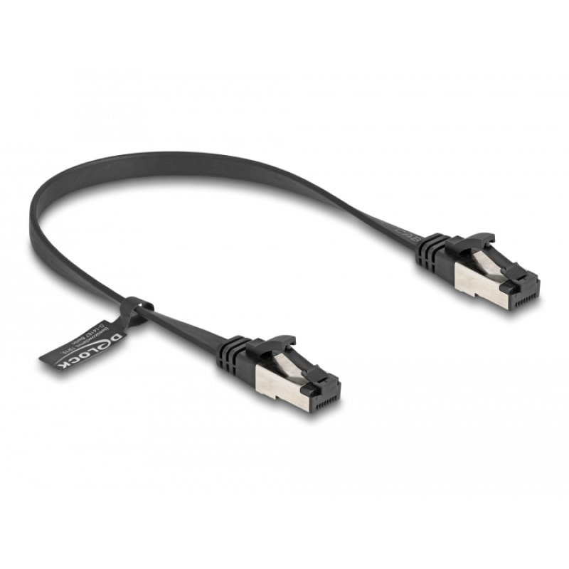 Delock RJ45 Flachband Patchkabel Stecker zu Stecker Cat.8.1 flexibel 0,25 m schwarz
