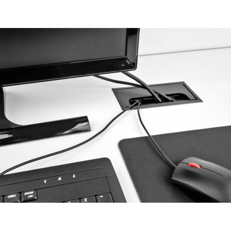 DeLOCK Passe-fil monté sur table avec brosse 280 x 80 x 28 mm, noir
