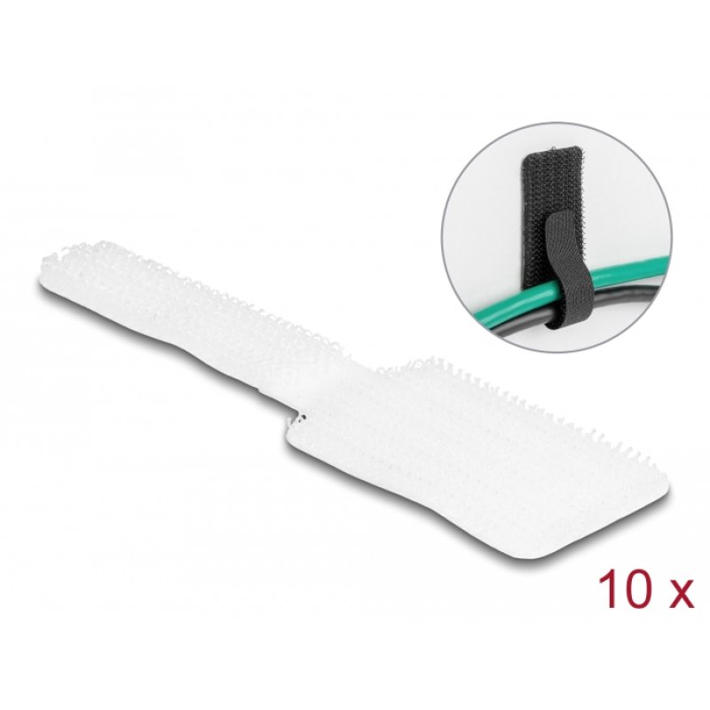 Delock Mini Klett-Kabelhalter L 90 mm x B 24 mm selbstklebend 10 Stück weiß