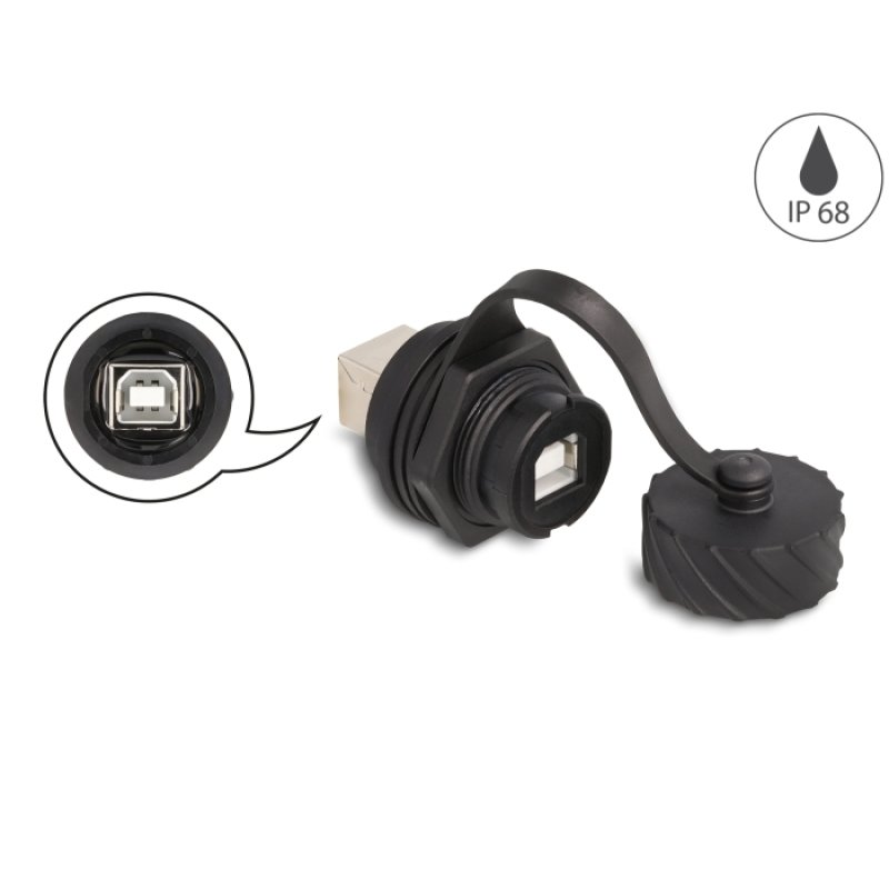 DeLOCK Cable Connector USB 2.0 Type-B female to female for installation with bayonet protective cap IP68 dust- and