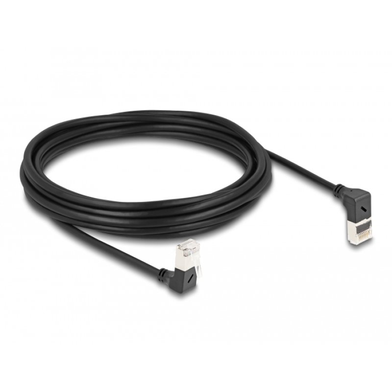 DeLOCK RJ45 câble de réseau Cat.6A S/FTP, fin, coudé 90° haut / bas, 5 m, noir