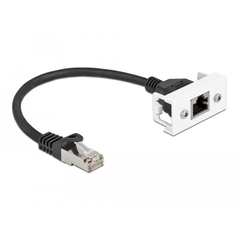 Delock Easy 45 Netzwerk Verlängerungskabel S/FTP RJ45 Stecker zu RJ45 Buchse Cat.6A 25 cm schwarz / weiß