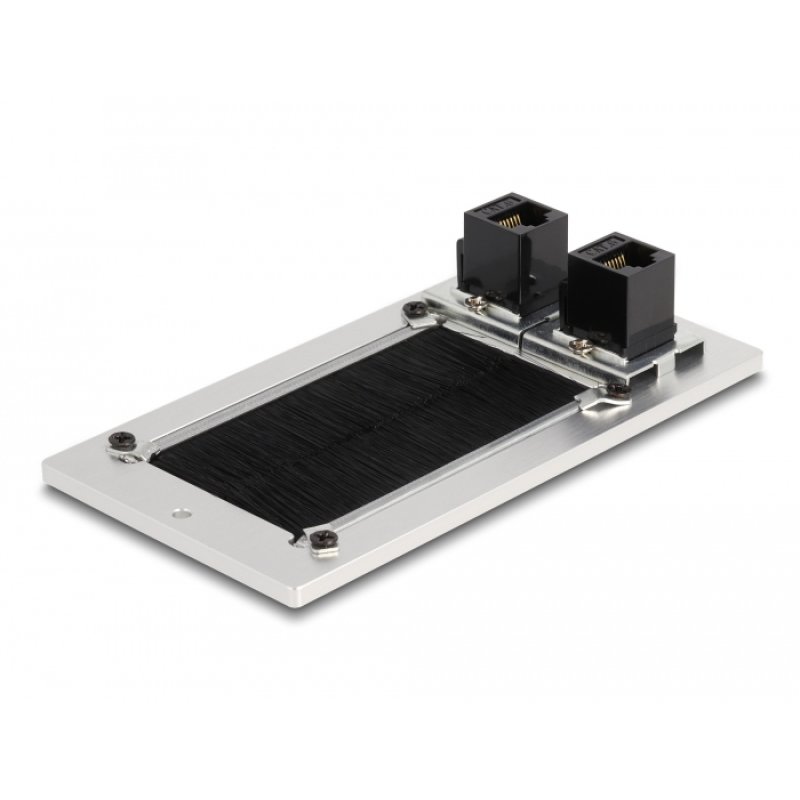 Delock Kabeldurchführung mit Bürste und 2 x RJ45 Keystone Modul Cat.6 Aluminium