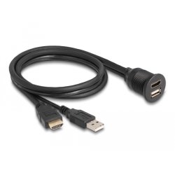Delock Kabel HDMI-A Stecker und USB 2.0 Typ-A Stecker zu HDMI-A Buchse und USB 2.0 Typ-A Buchse zum Einbau wasserfest 1