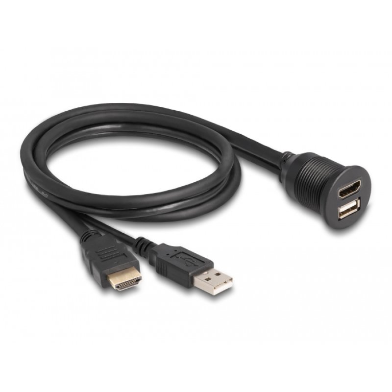 DeLOCK Câble HDMI-A mâle et USB 2.0 Type-A mâle à HDMI-A femelle et USB 2.0 Type-A femelle pour installation