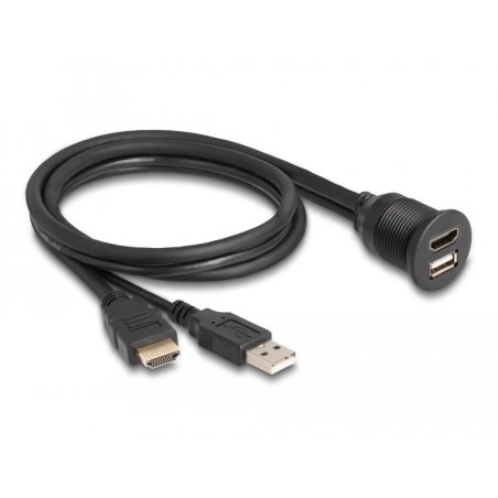 DeLOCK Cable HDMI-A male and USB 2.0 Type-A male to HDMI-A female and USB 2.0 Type-A female for installation waterproof