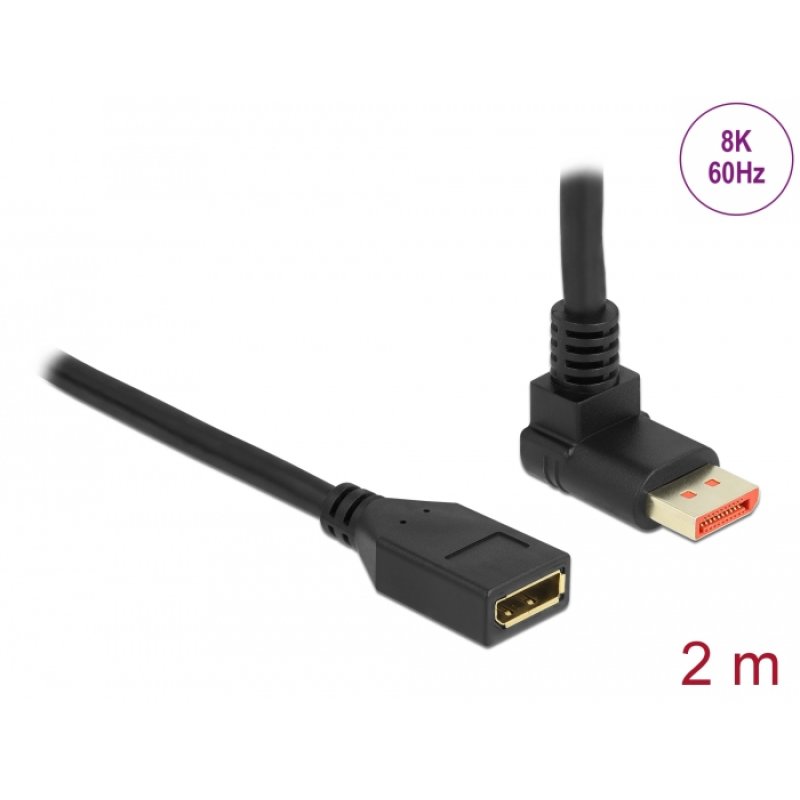 DeLOCK Câble d’extension DisplayPort mâle angulé de 90° vers le haut à femelle 8K 60 Hz 2 m