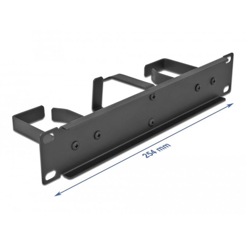 DeLOCK Panneau de gestion de câble 10″ avec 3 crochets métalliques (2 horizontaux et un vertical) 1 unité, noir