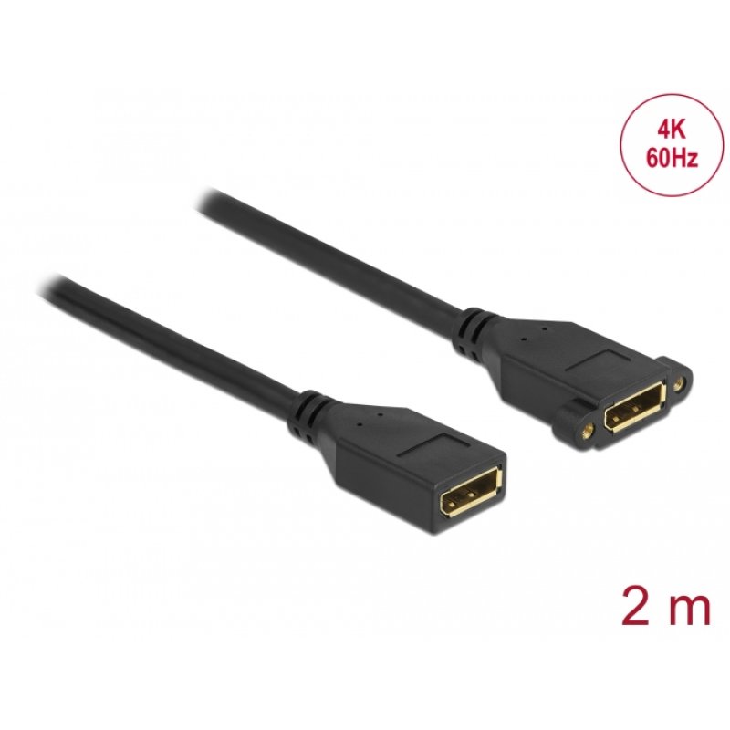 DeLOCK DisplayPort 1.2 cable female to female panel-mount 4K 60 Hz 2 m