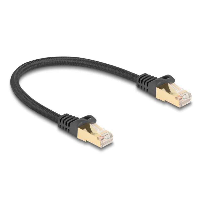 DeLOCK RJ45 Network Cable with braided jacket Cat.6A S/FTP plug to plug 0.25 m black