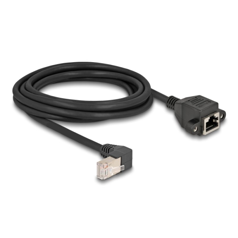 DeLOCK Network Extension Cable S/FTP RJ45 plug 90° angled to RJ45 built-in jack Cat.6A 3 m black